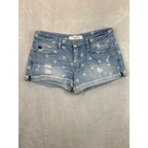 KanCan Shorts Women's M Blue Denim Polka Dot Distressed Shortie‎